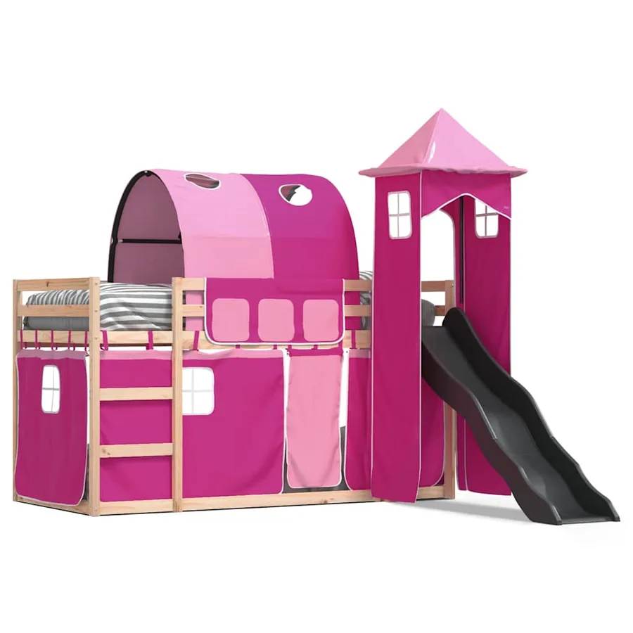 Lit superposé sans matelas avec toboggan et rideaux 80x200 cm - 2