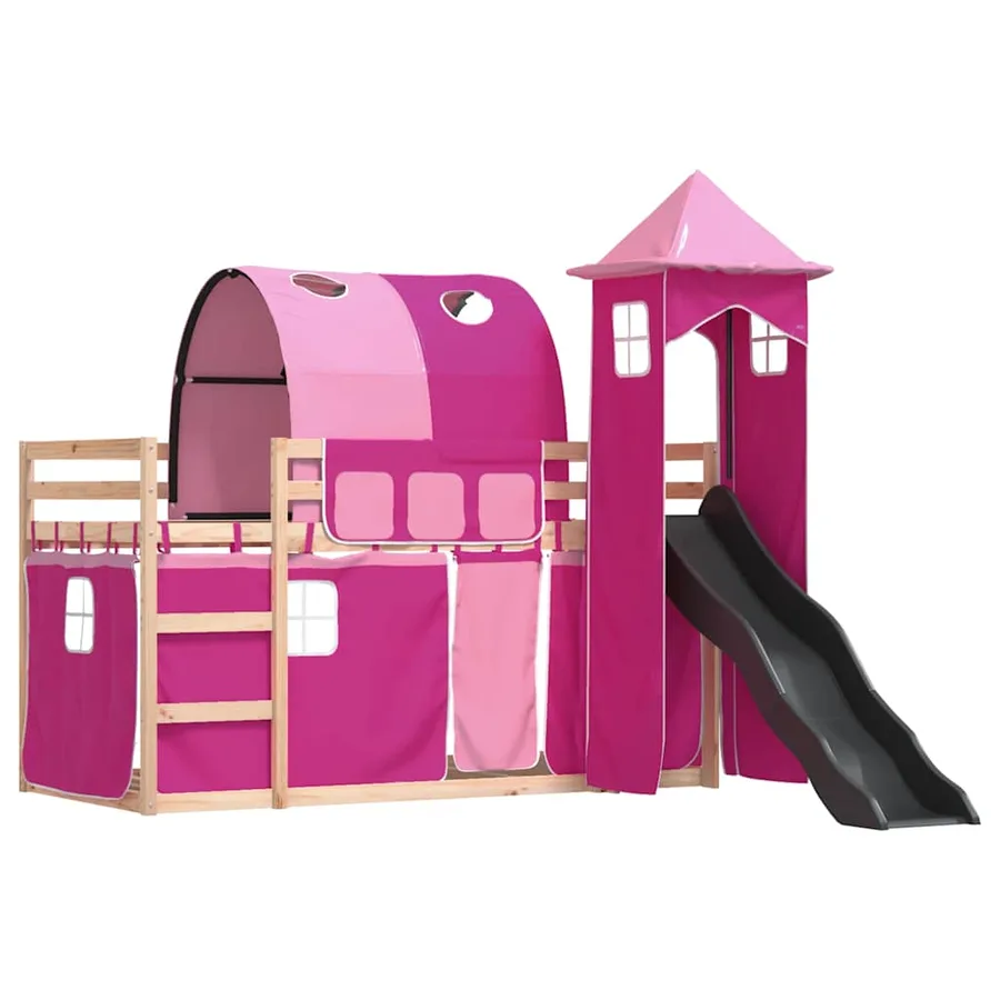 Lit superposé sans matelas avec toboggan et rideaux 80x200 cm - 3