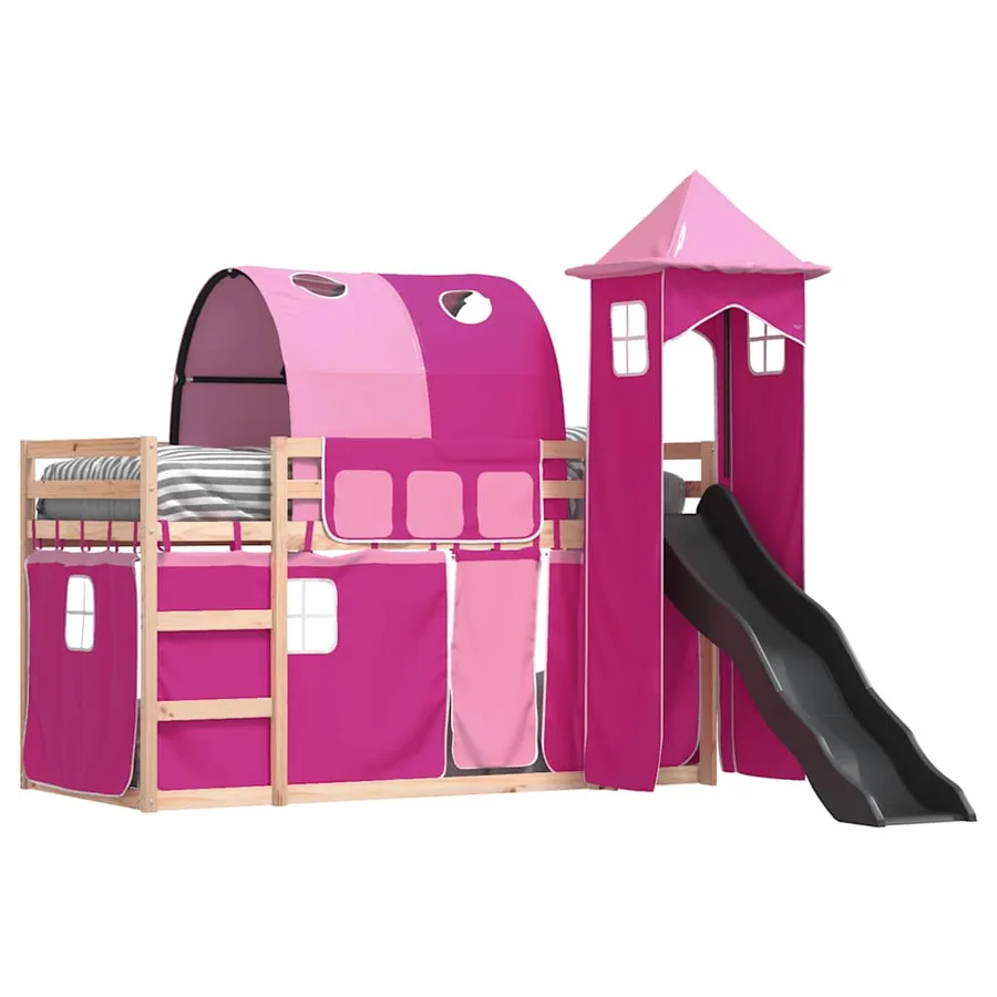 Lit superposé sans matelas avec toboggan et rideaux 80x200 cm - 4