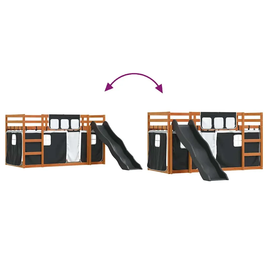 Lit superposé sans matelas avec toboggan blanc noir 90x200 cm - 11