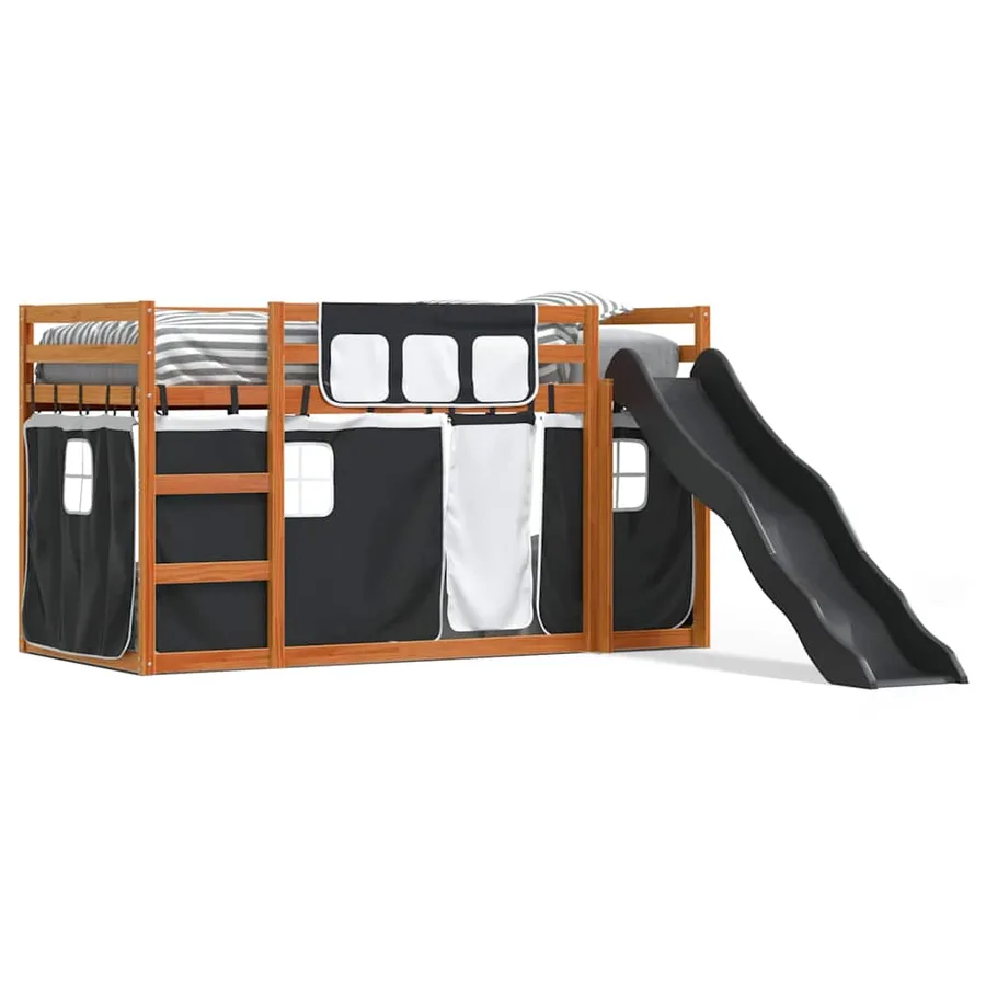 Lit superposé sans matelas avec toboggan blanc noir 90x200 cm - 2