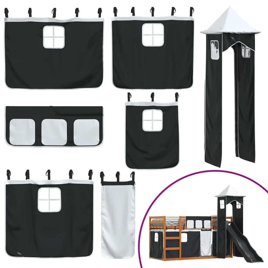 Lit superposé sans matelas avec toboggan blanc noir 80x200 cm - 5