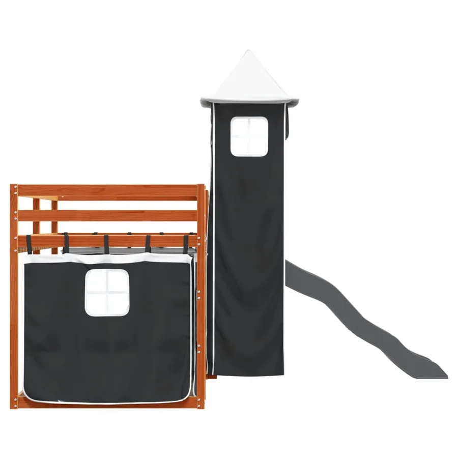 Lit superposé sans matelas avec toboggan blanc noir 80x200 cm - 9