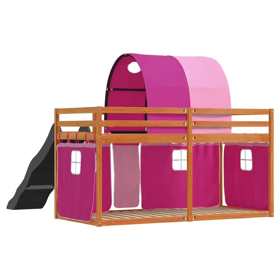 Lit superposé sans matelas avec toboggan et rideaux 80x200 cm - 10