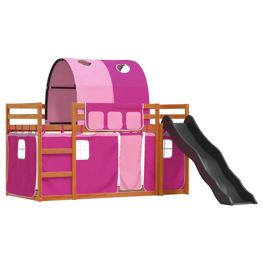 Lit superposé sans matelas avec toboggan et rideaux 80x200 cm - 3