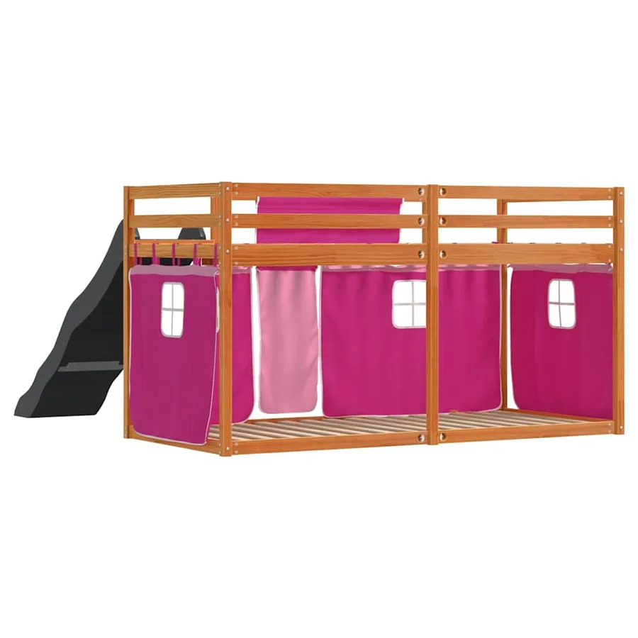 Lit superposé sans matelas avec toboggan et rideaux 80x200 cm - 10