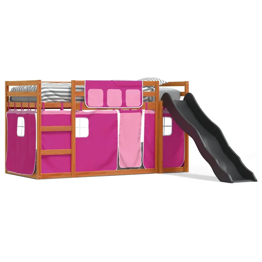 Lit superposé sans matelas avec toboggan et rideaux 80x200 cm - 2