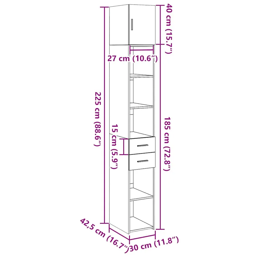 Armoire de rangement mince chêne sonoma 30x42,5x225 cm - 14