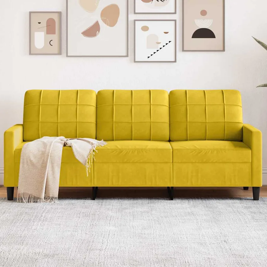 Canapé à 3 places Jaune 180 cm Velours