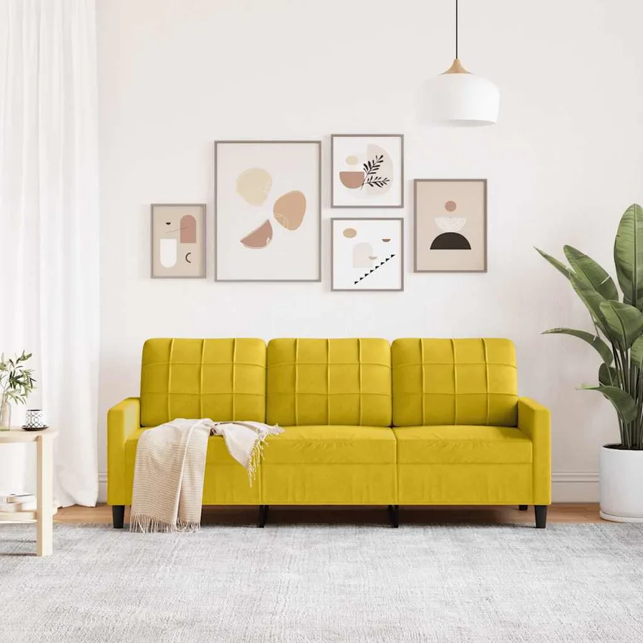 Canapé à 3 places Jaune 180 cm Velours - 3