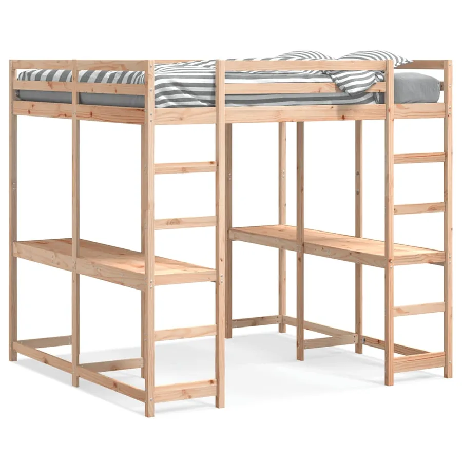 Lit superposé et bureau et échelle 140x200cm bois de pin massif - 2
