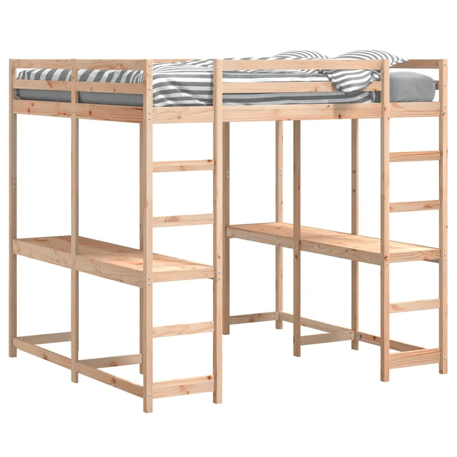 Lit superposé et bureau et échelle 140x200cm bois de pin massif - 4