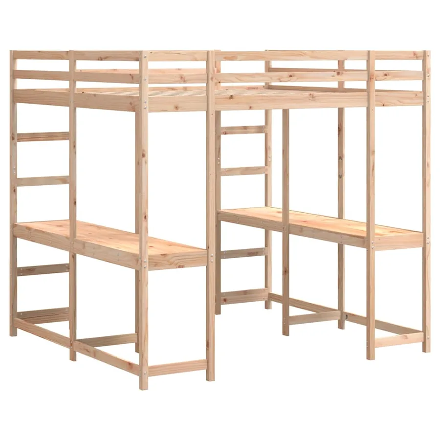 Lit superposé et bureau et échelle 140x200cm bois de pin massif - 7