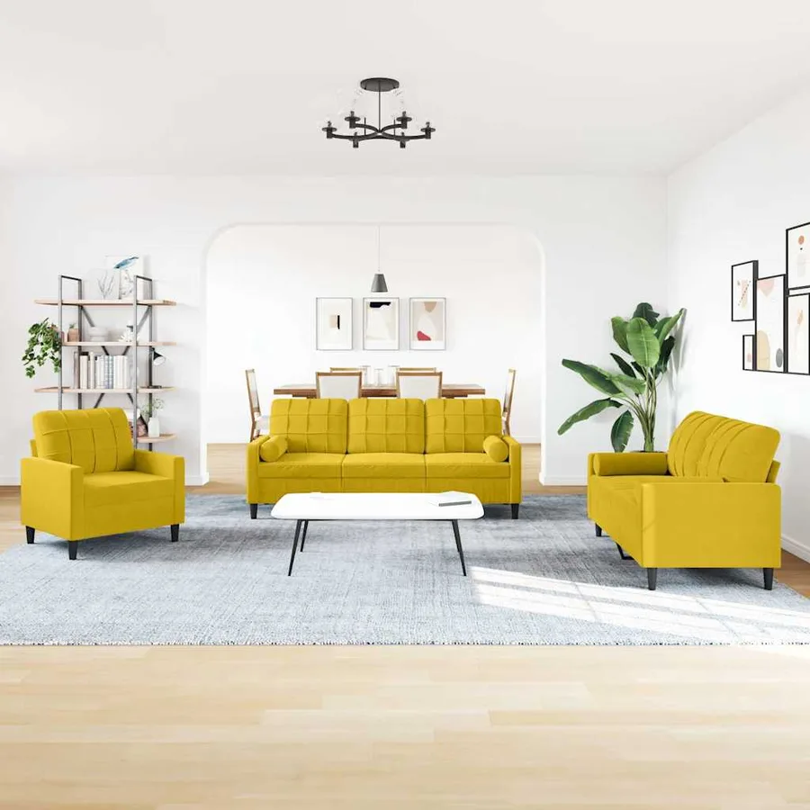 Ensemble de canapés 3 pcs avec coussins et traversins velours - 3
