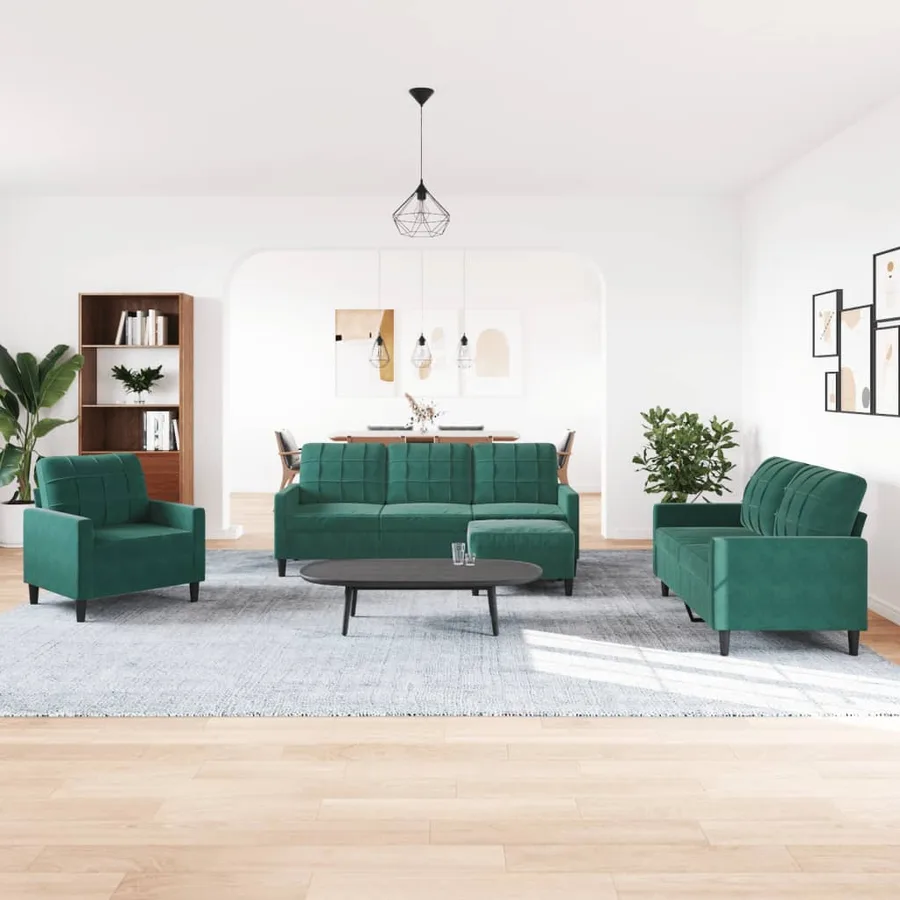 Ensemble de canapés 4 pcs avec coussins Vert foncé Velours - 3