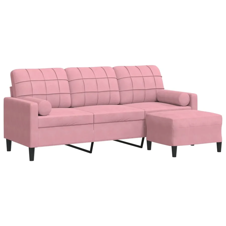 Canapé à 3 places avec repose-pieds Rose 180 cm Velours - 2
