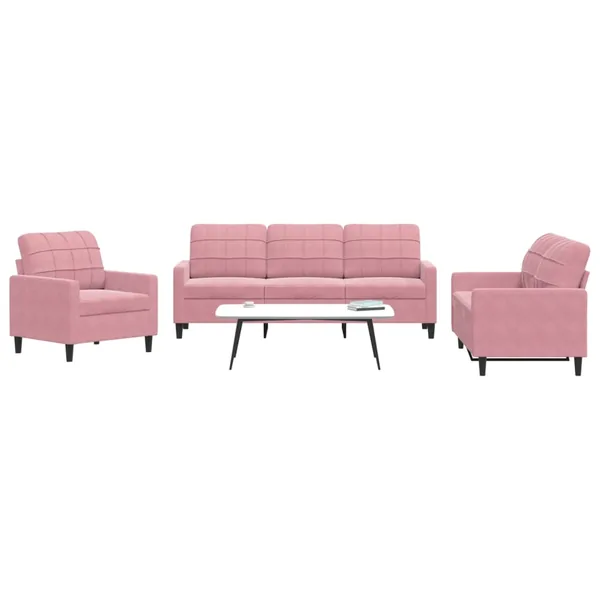 Ensemble de canapés 3 pcs avec coussins Rose Velours