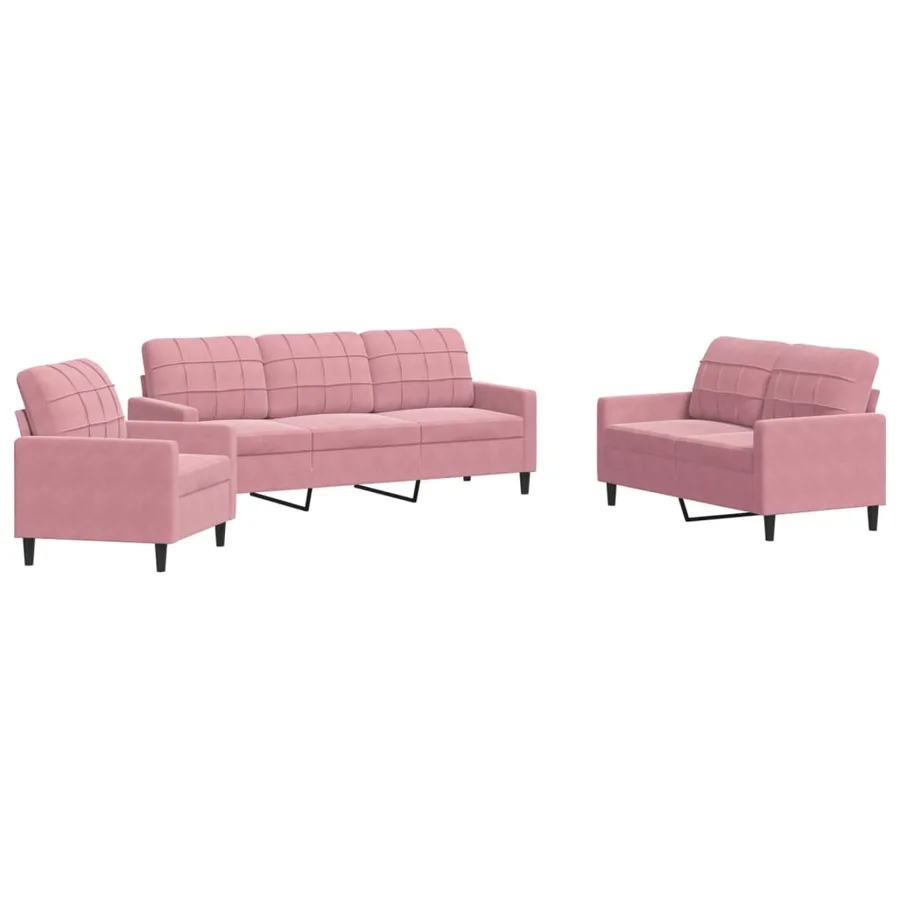 Ensemble de canapés 3 pcs avec coussins Rose Velours - 2