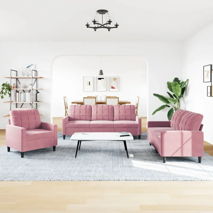 Ensemble de canapés 3 pcs avec coussins Rose Velours - 3