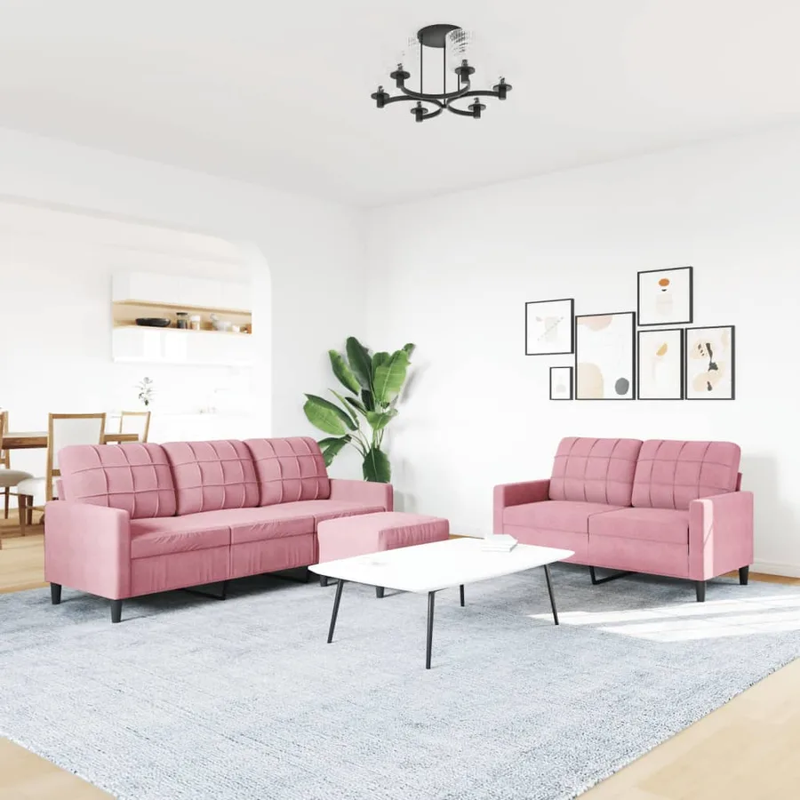 Ensemble de canapés 3 pcs avec coussins Rose Velours - 3