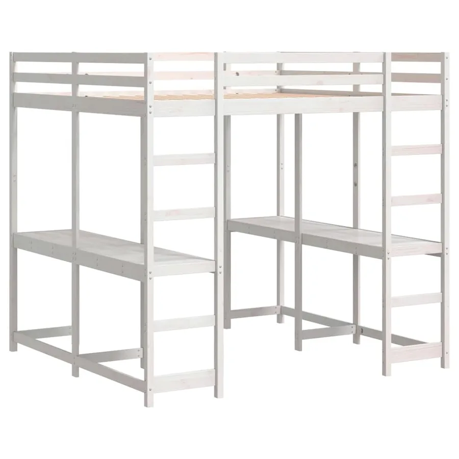 Lit superposé et bureau et échelle 160x200cm bois de pin massif - 3
