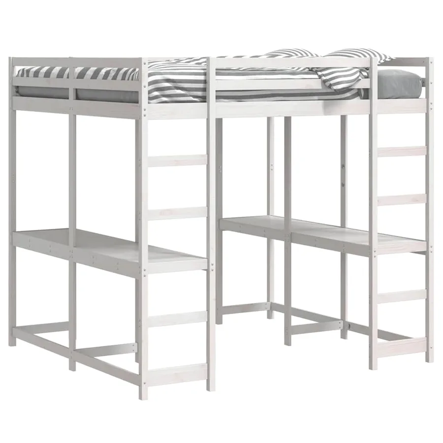 Lit superposé et bureau et échelle 160x200cm bois de pin massif - 4