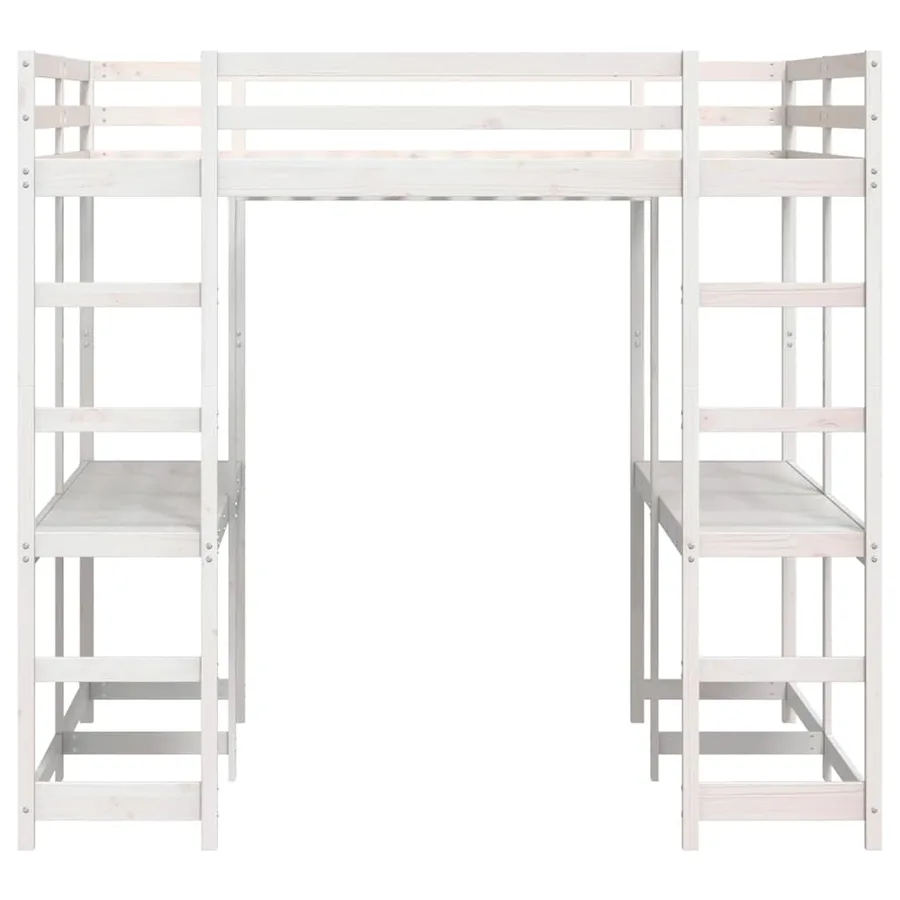 Lit superposé et bureau et échelle 160x200cm bois de pin massif - 5