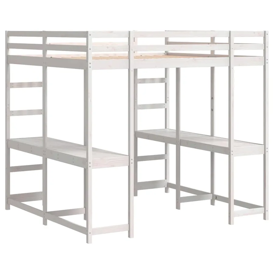 Lit superposé et bureau et échelle 160x200cm bois de pin massif - 7