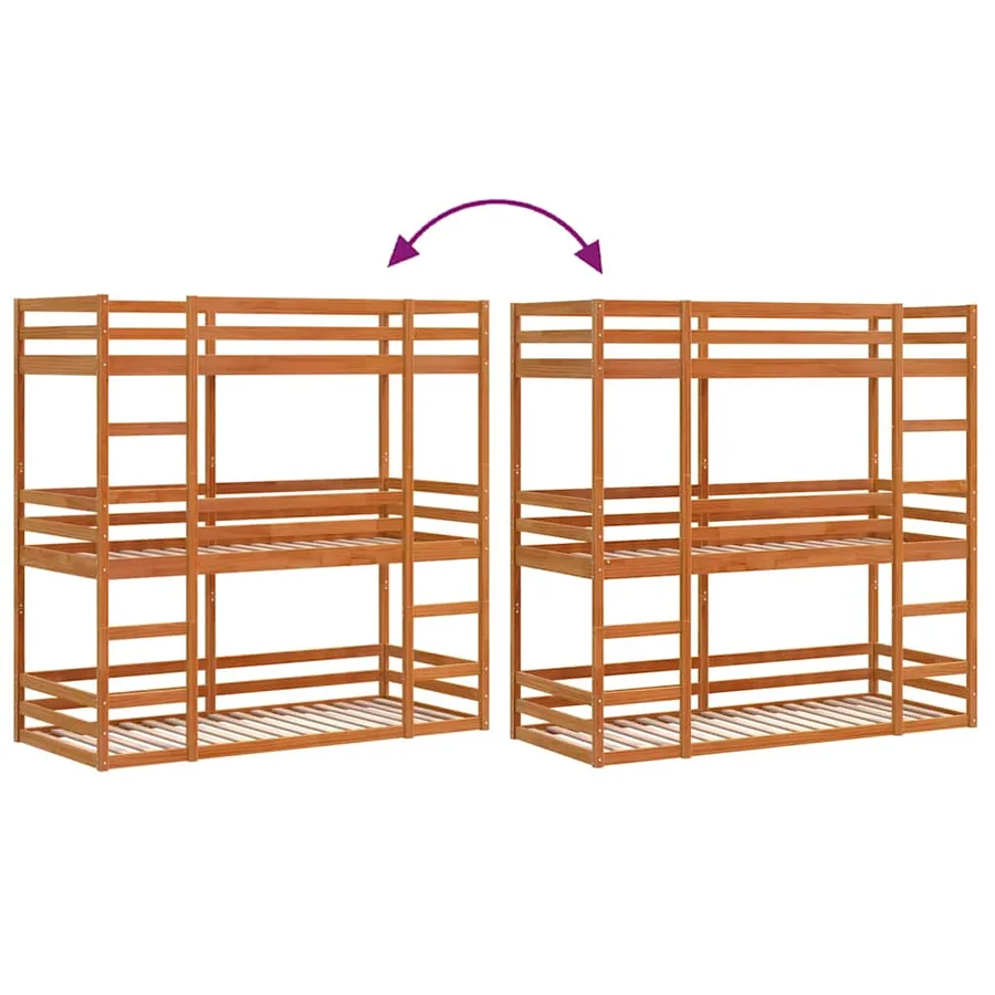 Lit superposé triple sans matelas 75x190 cm bois de pin massif - 8