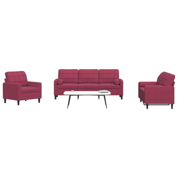 Ensemble de canapés 3 pcs avec coussins et traversins velours