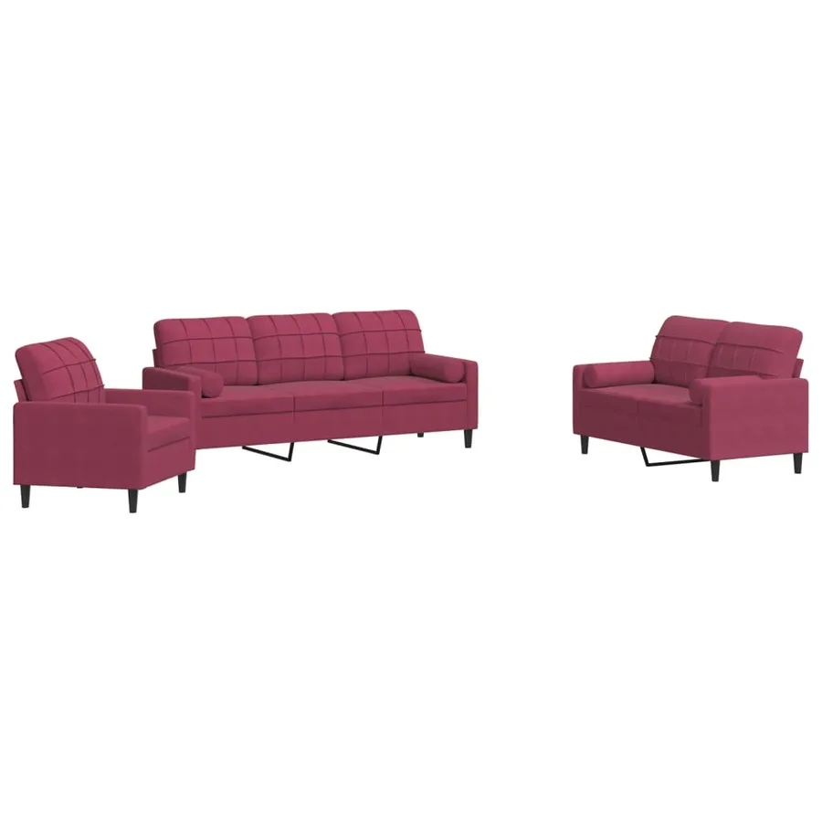 Ensemble de canapés 3 pcs avec coussins et traversins velours - 2