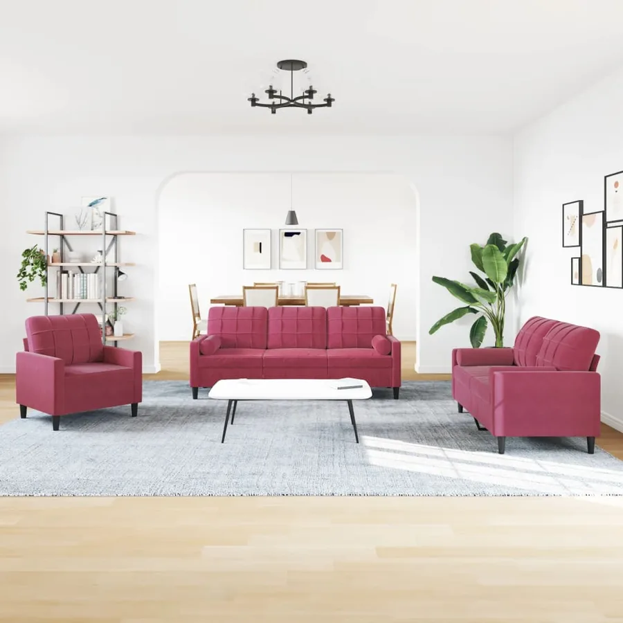 Ensemble de canapés 3 pcs avec coussins et traversins velours - 3