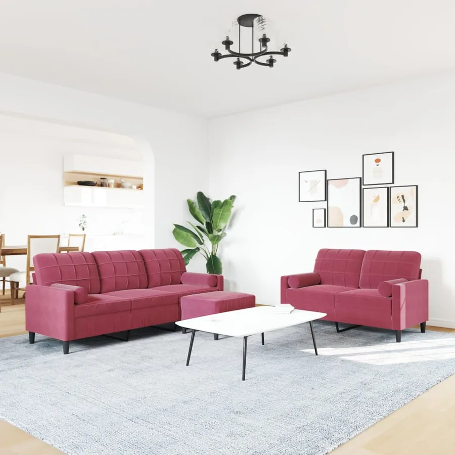 Ensemble de canapés 3 pcs avec coussins et traversins velours - 3