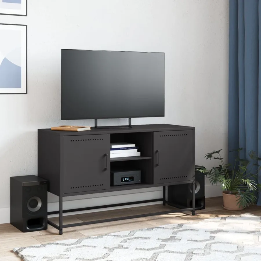 Meuble TV noir 100,5x39x60,5 cm acier - 3