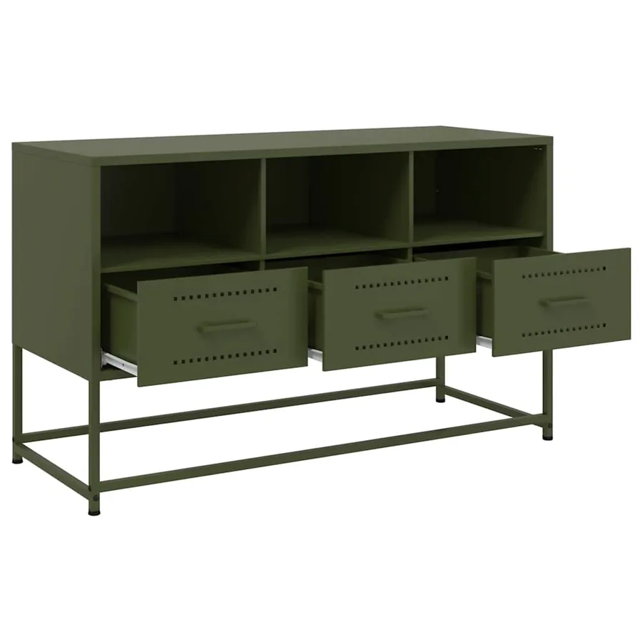 Meuble TV vert olive 100,5x39x60,5 cm acier - 9