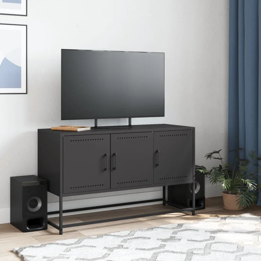 Meuble TV noir 100,5x39x60,5 cm acier - 3