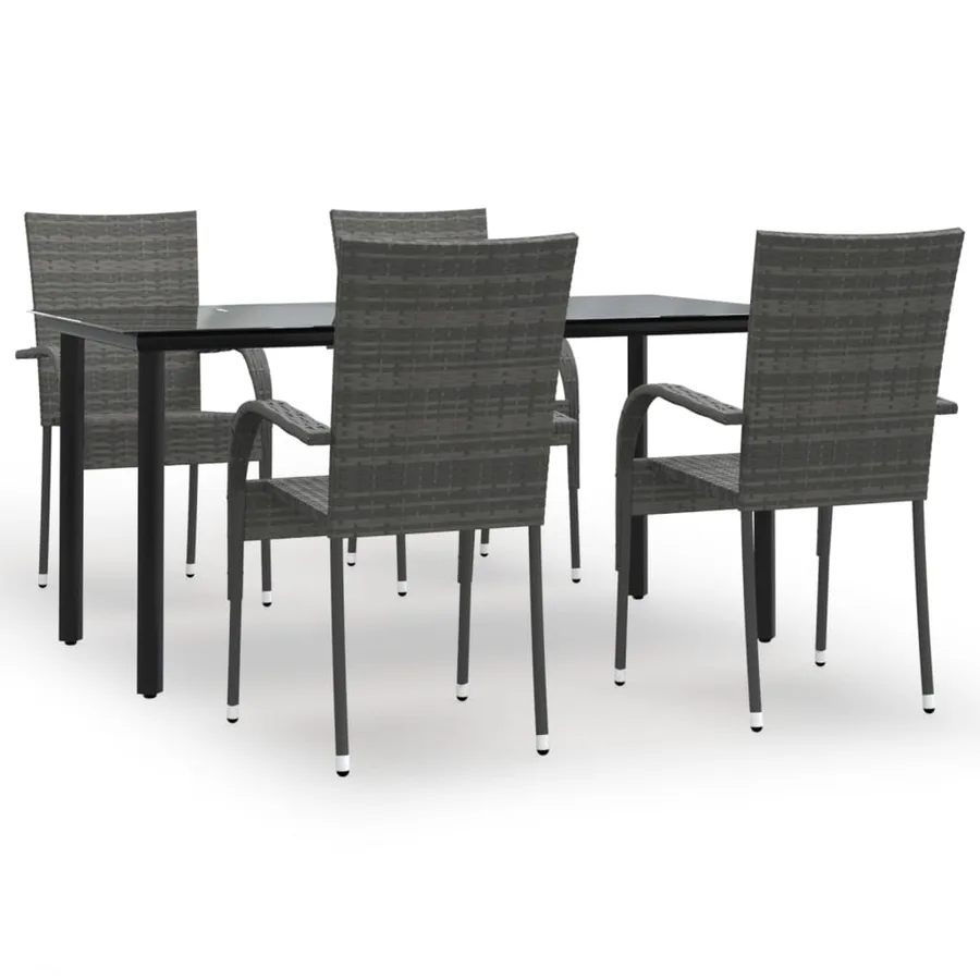 5 pcs garden dining set Grey Poly rattan - 2