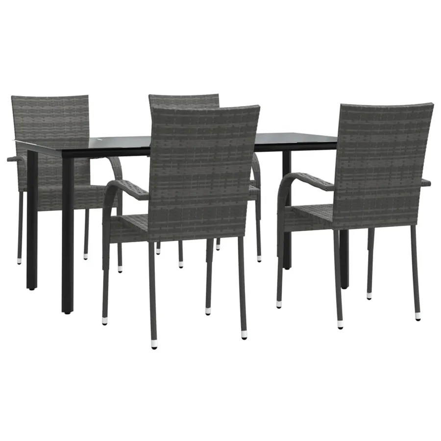 Ensemble à manger de jardin 5 pcs Gris Résine tressée - 3