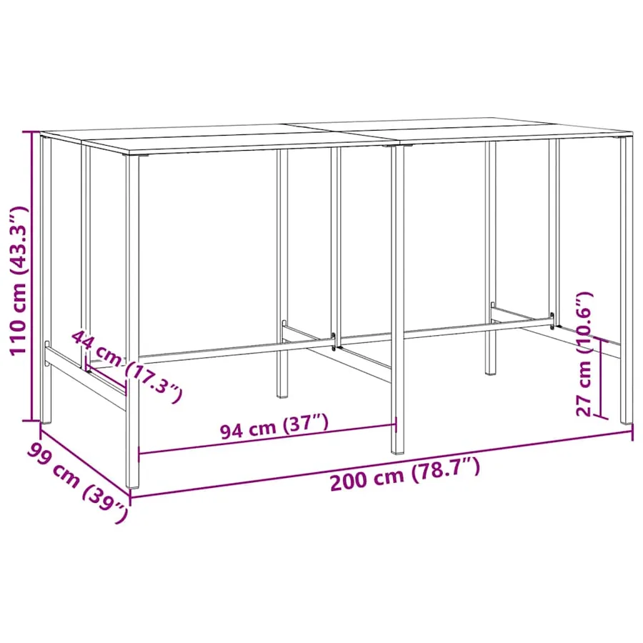 Ensemble de bar de jardin 9 pcs noir acier enduit de poudre - 12