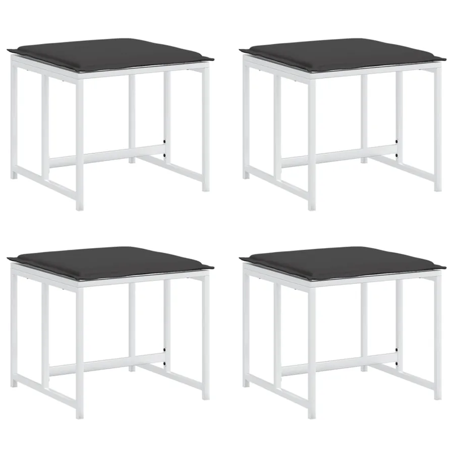 Tabourets de jardin avec coussins 4pcs blanc acier et textilène - 2
