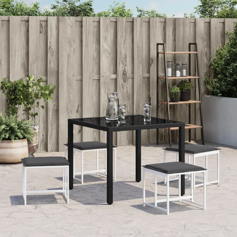 Tabourets de jardin avec coussins 4pcs blanc acier et textilène - 3