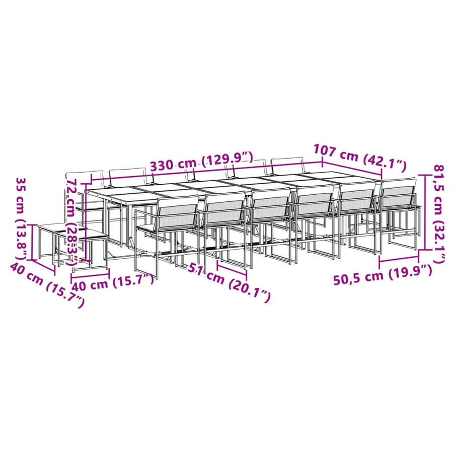 Ensemble à manger de jardin avec coussins 17pcs blanc textilène - 11