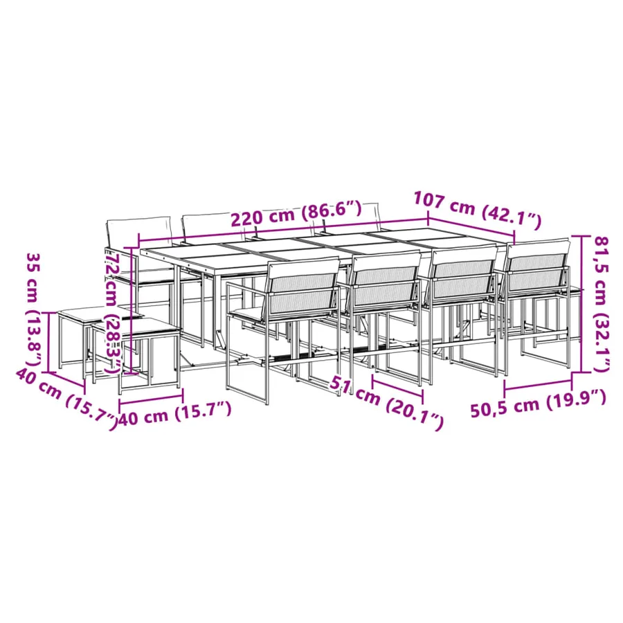 Ensemble à manger de jardin avec coussins 13pcs blanc textilène - 11