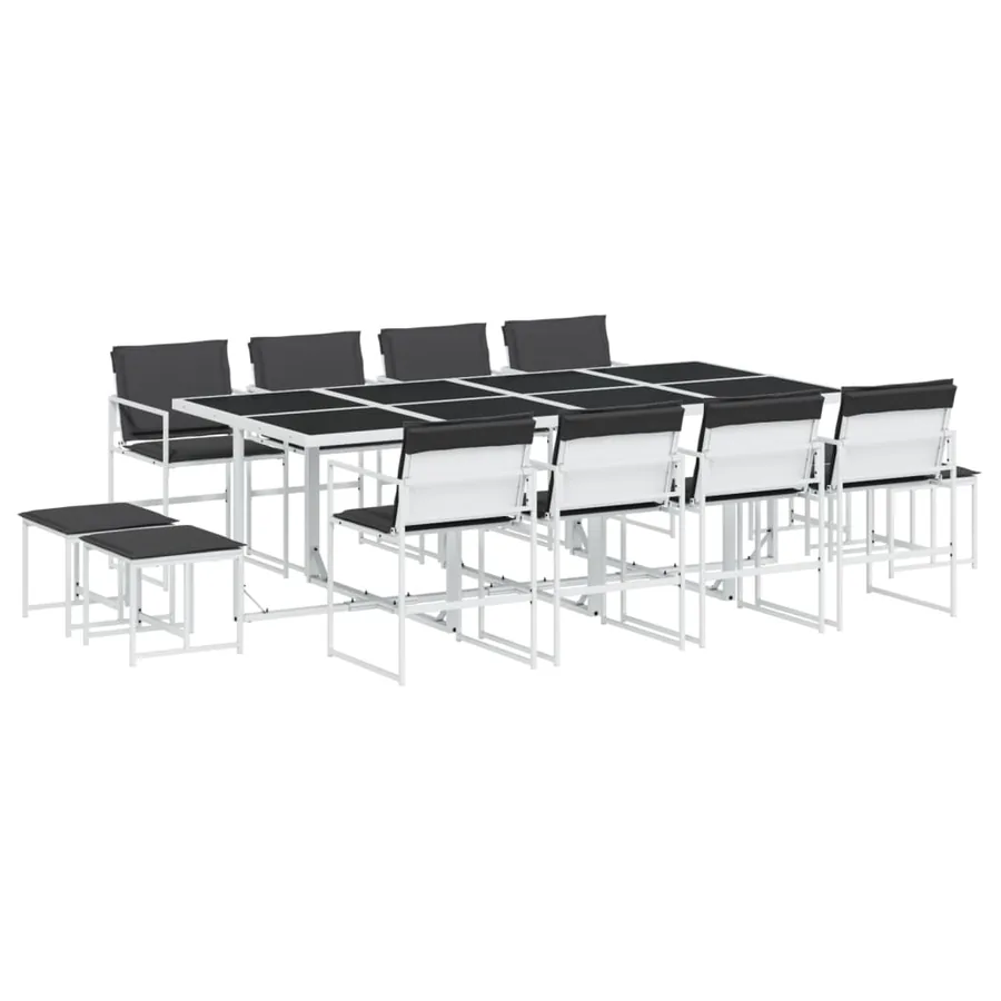 Ensemble à manger de jardin avec coussins 13pcs blanc textilène - 2