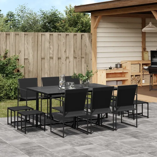 Ensemble à manger de jardin 11 pcs noir textilène