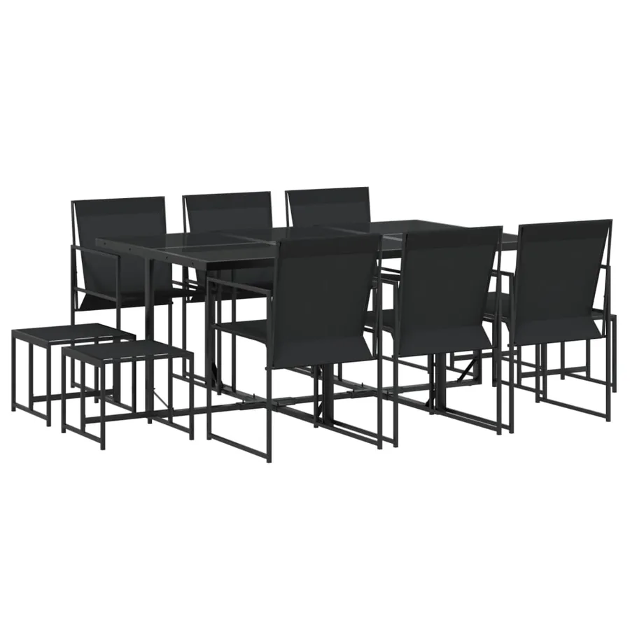 Ensemble à manger de jardin 11 pcs noir textilène - 2
