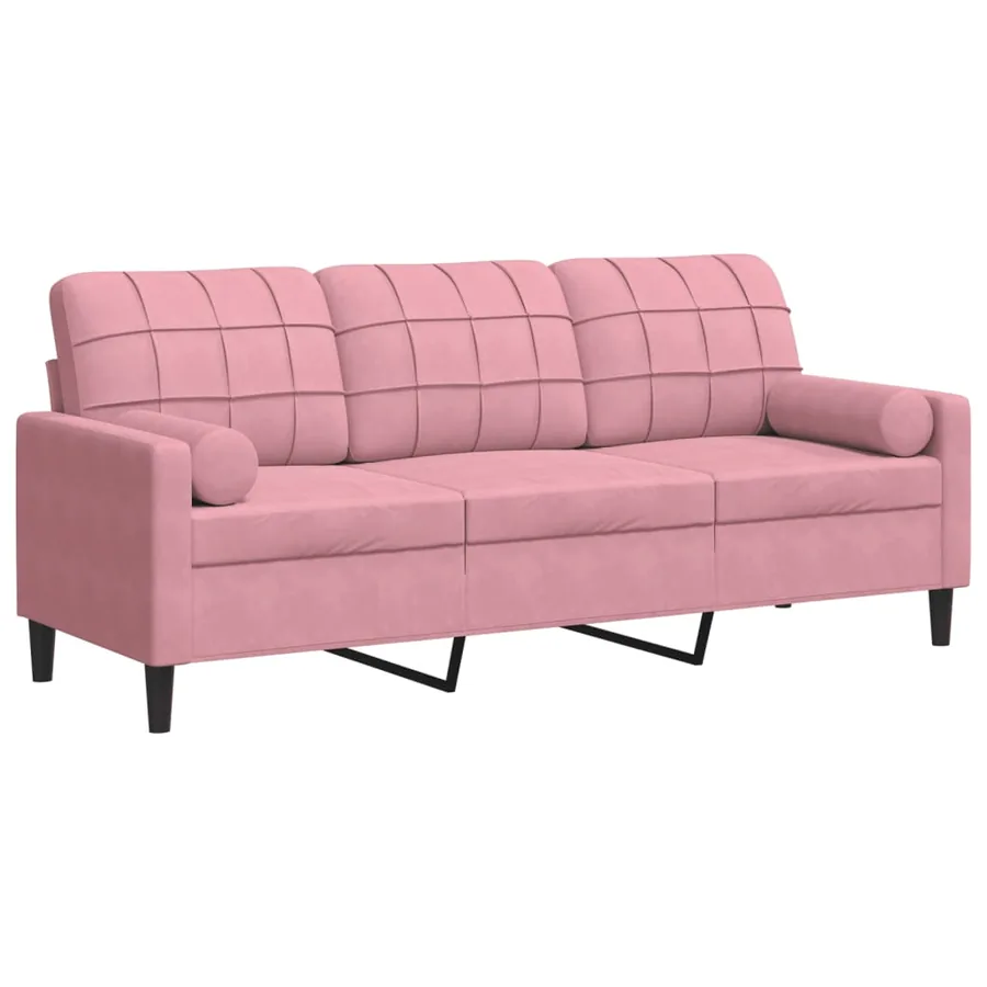 Canapé 3 places avec oreillers décoratifs rose 180 cm velours - 2