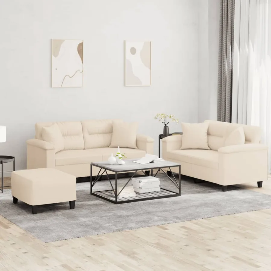 Ensemble de canapés 3 pcs avec coussins Beige Tissu microfibre