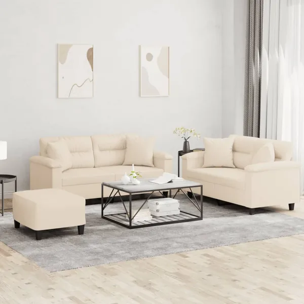 Ensemble de canapés 3 pcs avec coussins Beige Tissu microfibre