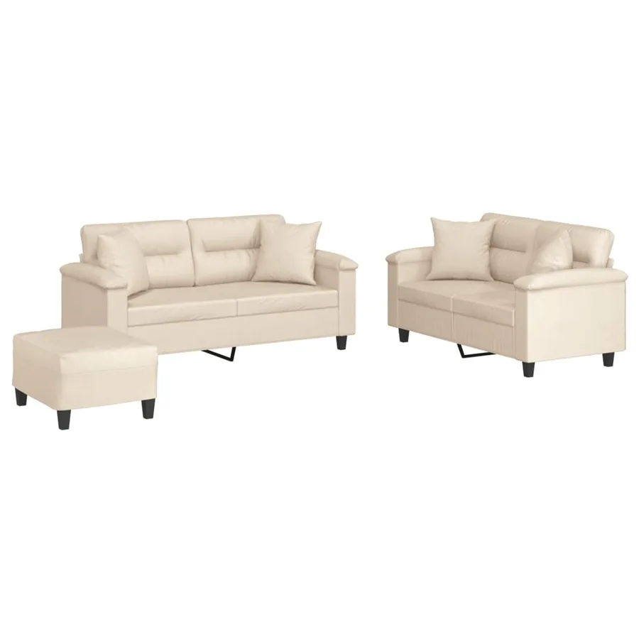 Ensemble de canapés 3 pcs avec coussins Beige Tissu microfibre - 2